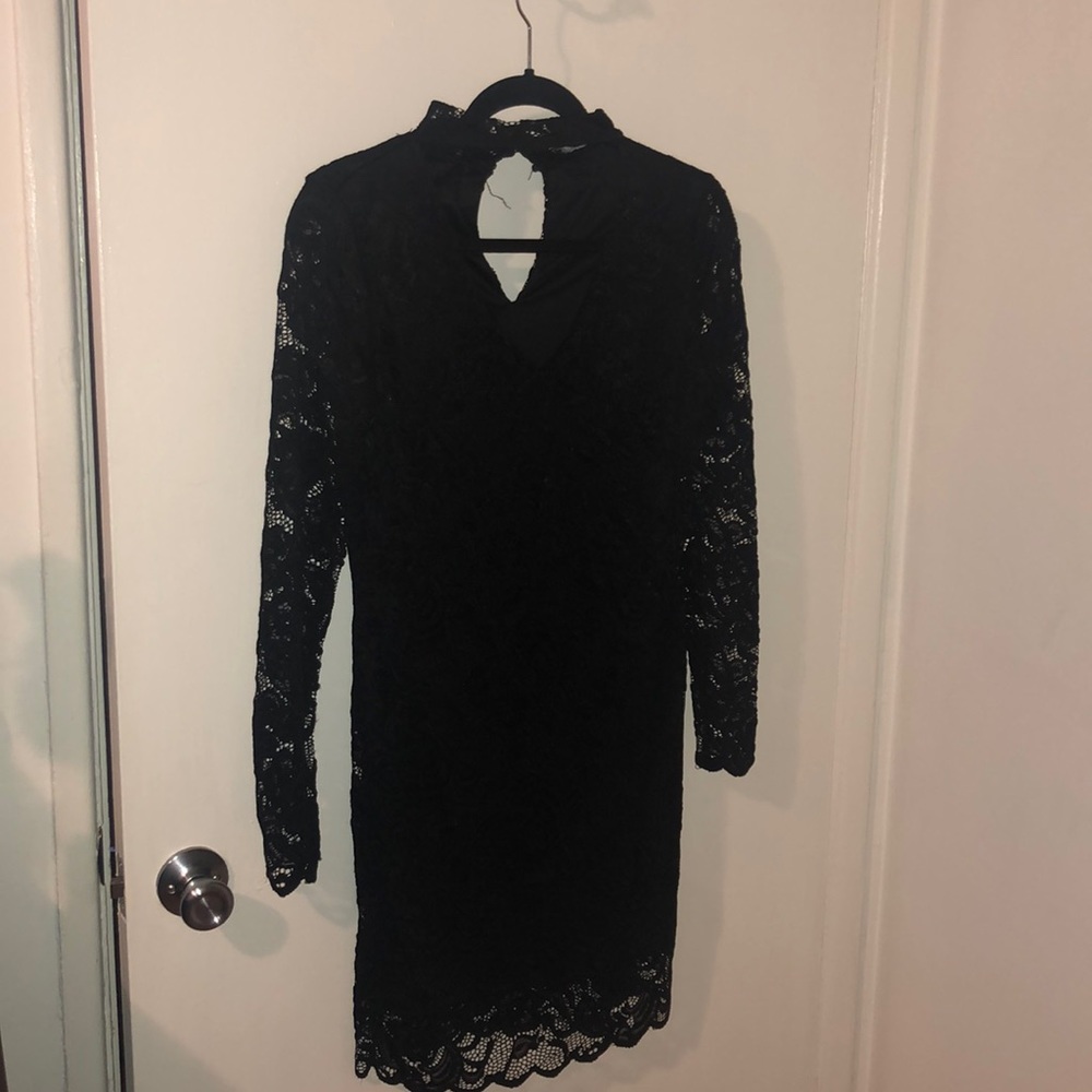 Lace long sleeve black dress